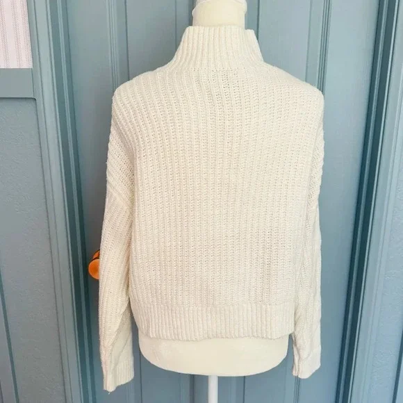 Elizabeth and James Cable Knit Cream Turtleneck Crop Sweater - Picture 6 of 9